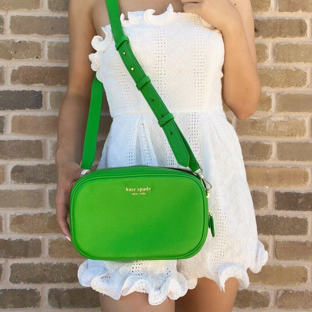 Kate Spade Astrid Oval Crossbody Leather Camera Bag Green Jay - Picture 2 of 5